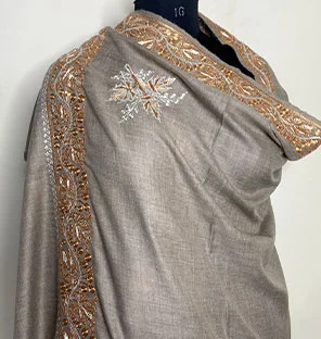 Pure Pashmina Zari Reversible Shawl in natural cream with gold border