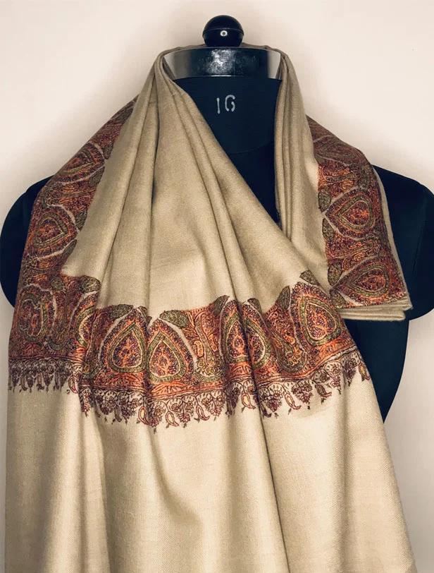 Camel color authentic Kashmiri hand-embroidered pashmina shawls