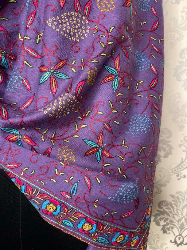 Purple Sozni Needle work Hand Embroidered Shawl