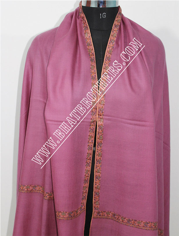 Pink Pure Pashmina Needle Work Hashi Dar Shawl